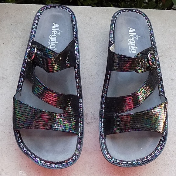 Alegria Shoes - Alegria oil slick color leather  Z strap slides 39